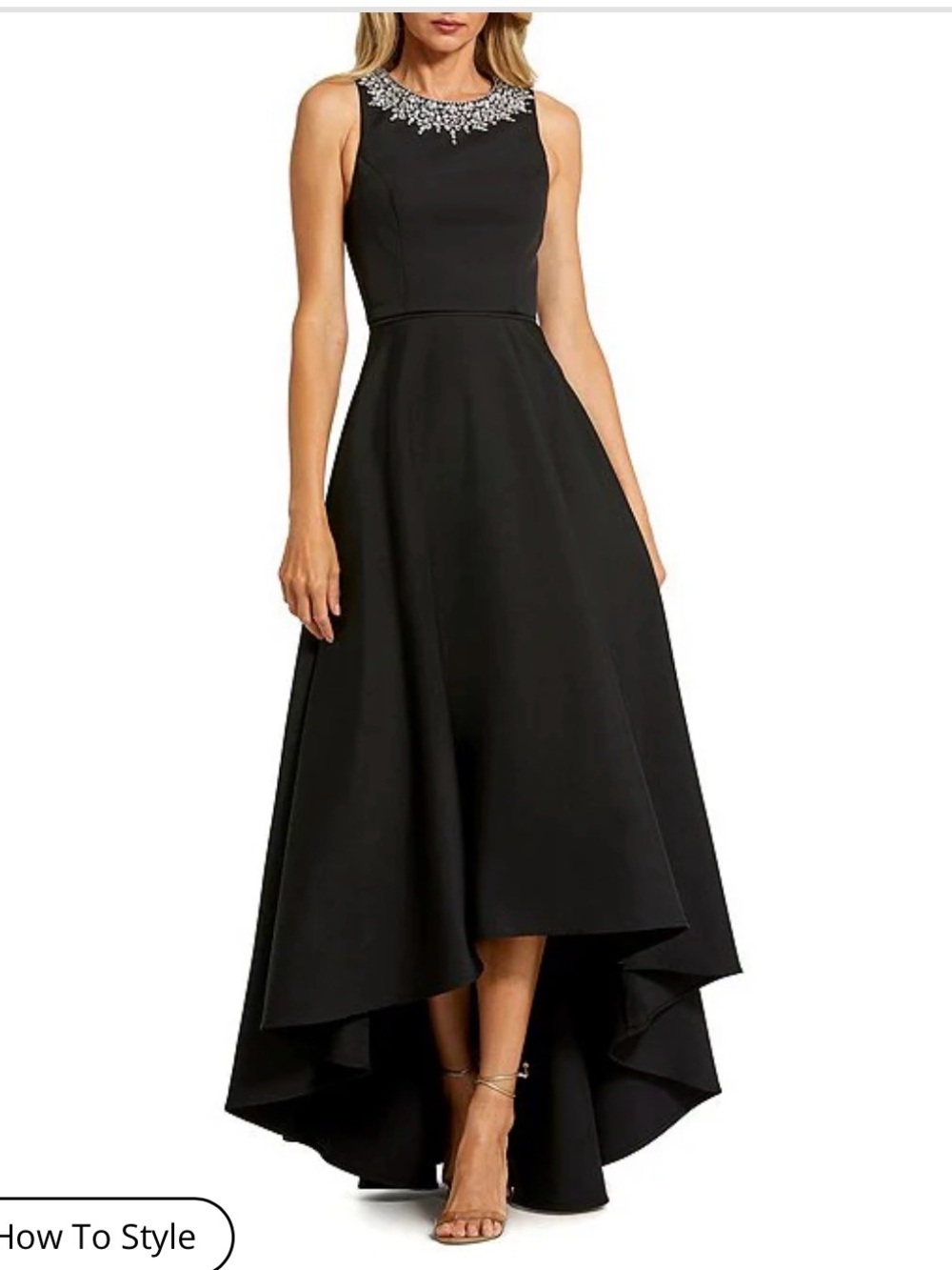 Sleeveless Black High-Low Dress with Crystal-Embellished Neckline